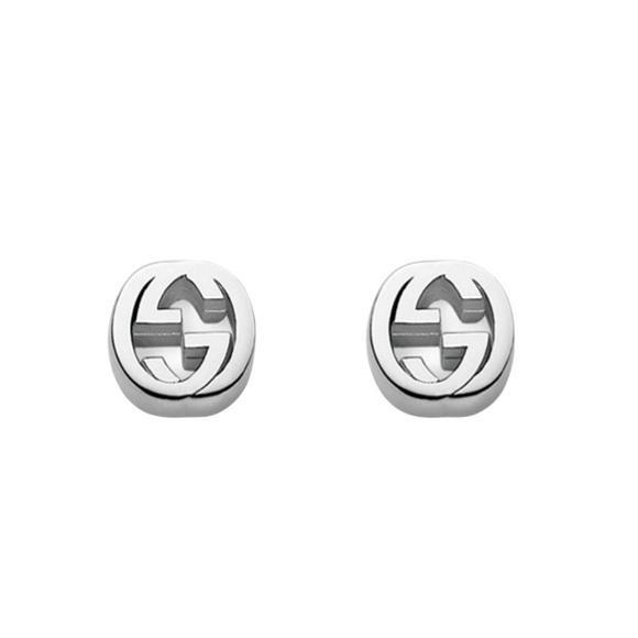 Gucci Interlocking G Sterling Silver Stud Earrings Logo Design Women’s - Picture 1 of 5